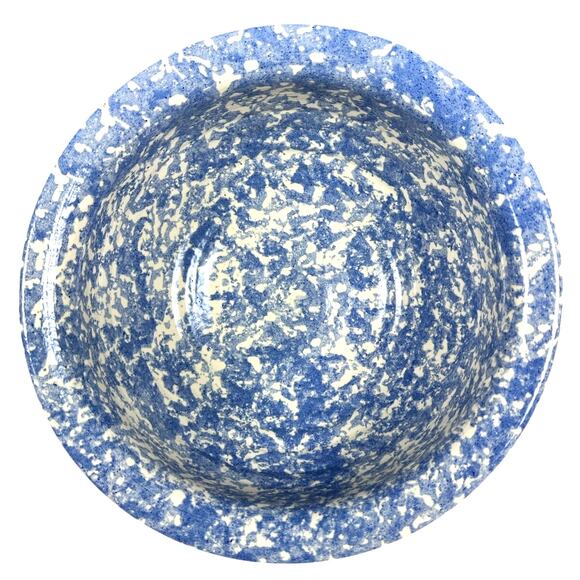 East Texas Pottery Blue Floral Spongeware 11" Mixing Serving Bowl-Excellent! - Picture 4 of 5